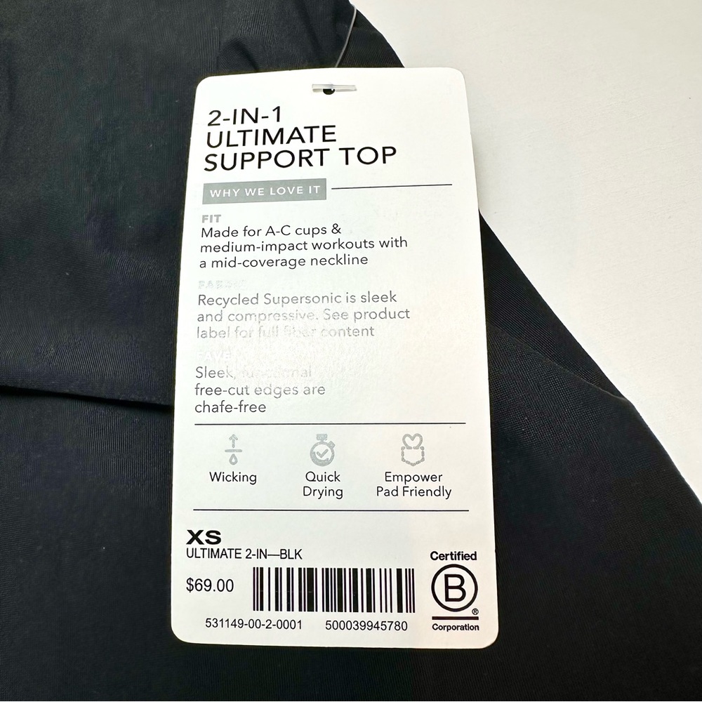 Athleta 2-in-1 Ultimate Support Bra Tank Top, Black, XS - Picture 9 of 14